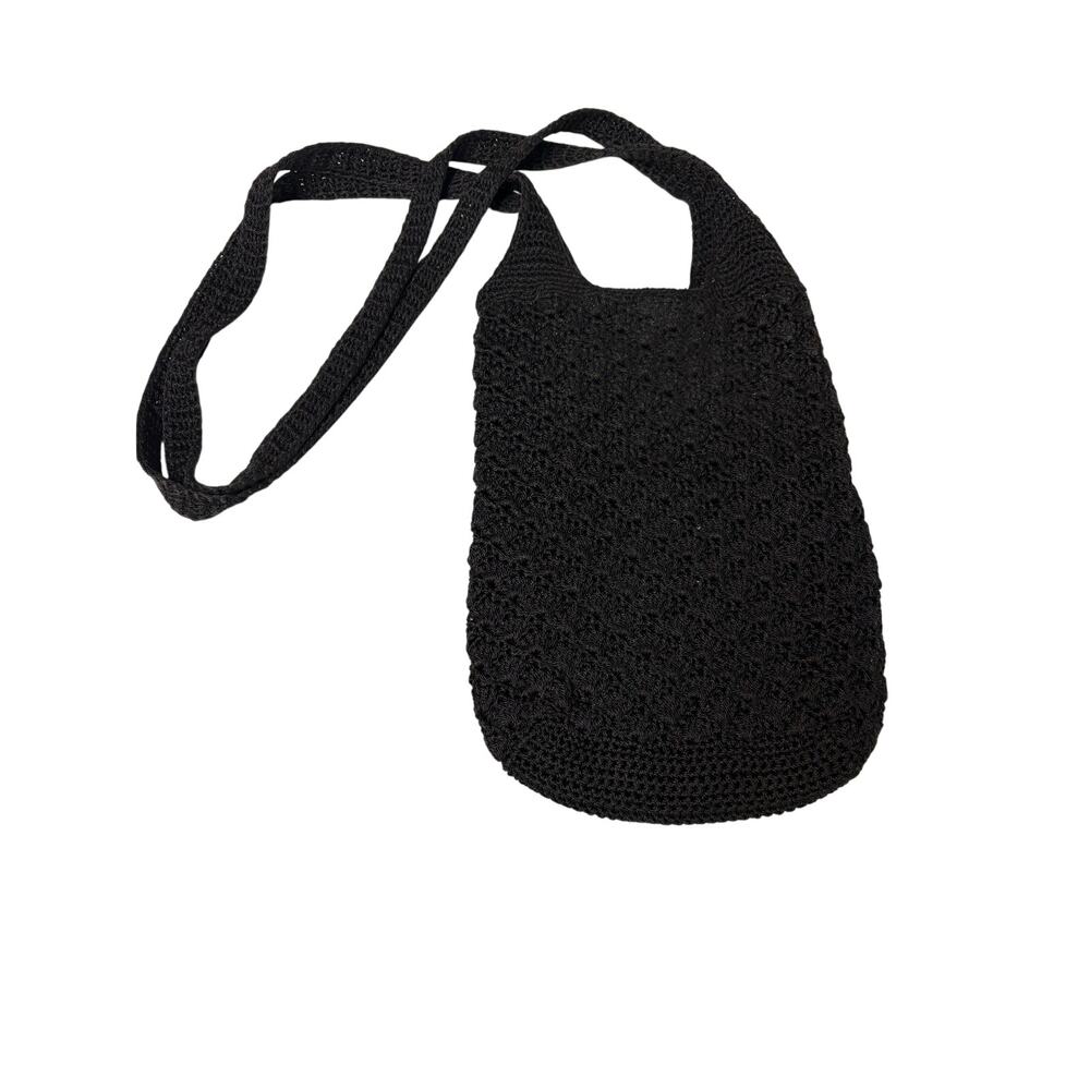 Vintage Borsani Black Crocheted Shoulder Bag Purse GUC